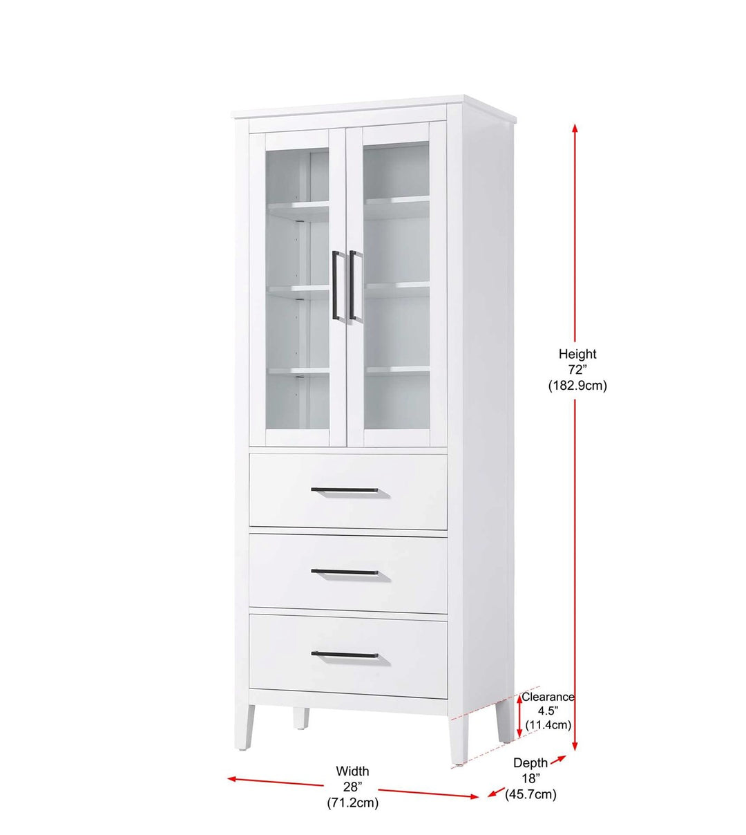 28 Inch Bath Storage Glass Cabinet In White
