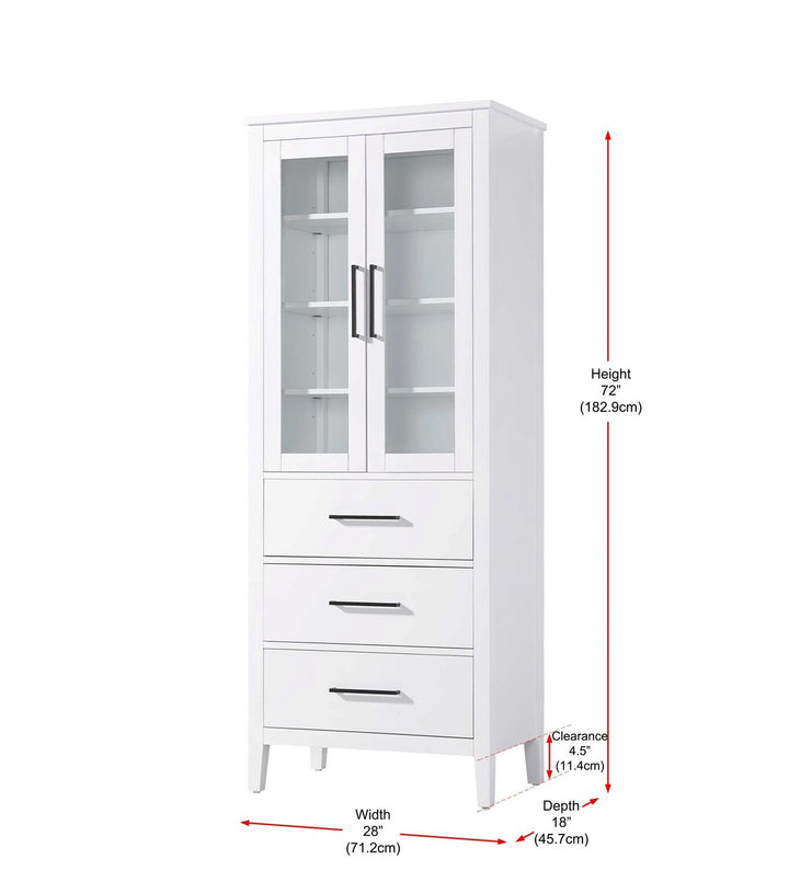 28 Inch Bath Storage Glass Cabinet In White