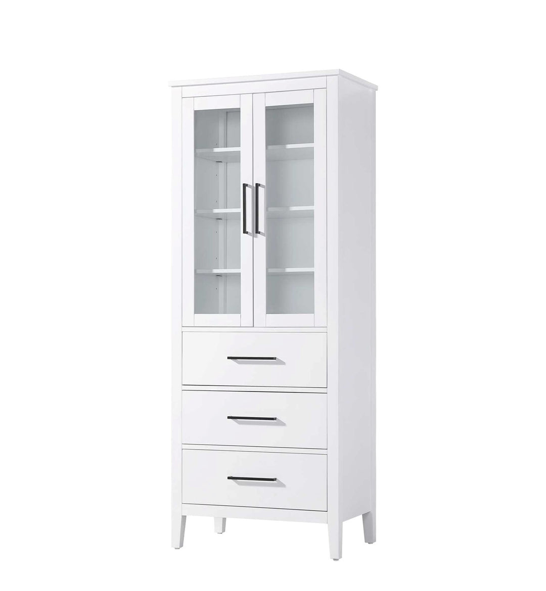 28 Inch Bath Storage Glass Cabinet In White