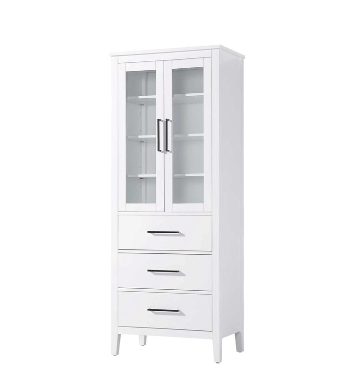 28 Inch Bath Storage Glass Cabinet In White