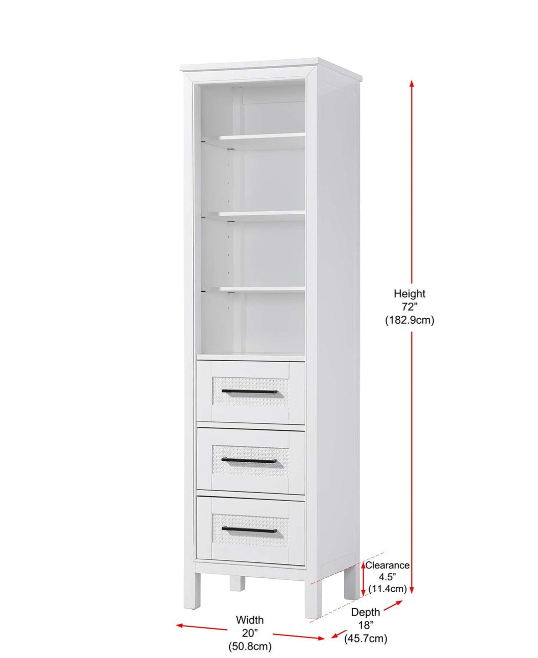 20 Inch Open Shelving Bath Storage Cabinet In White