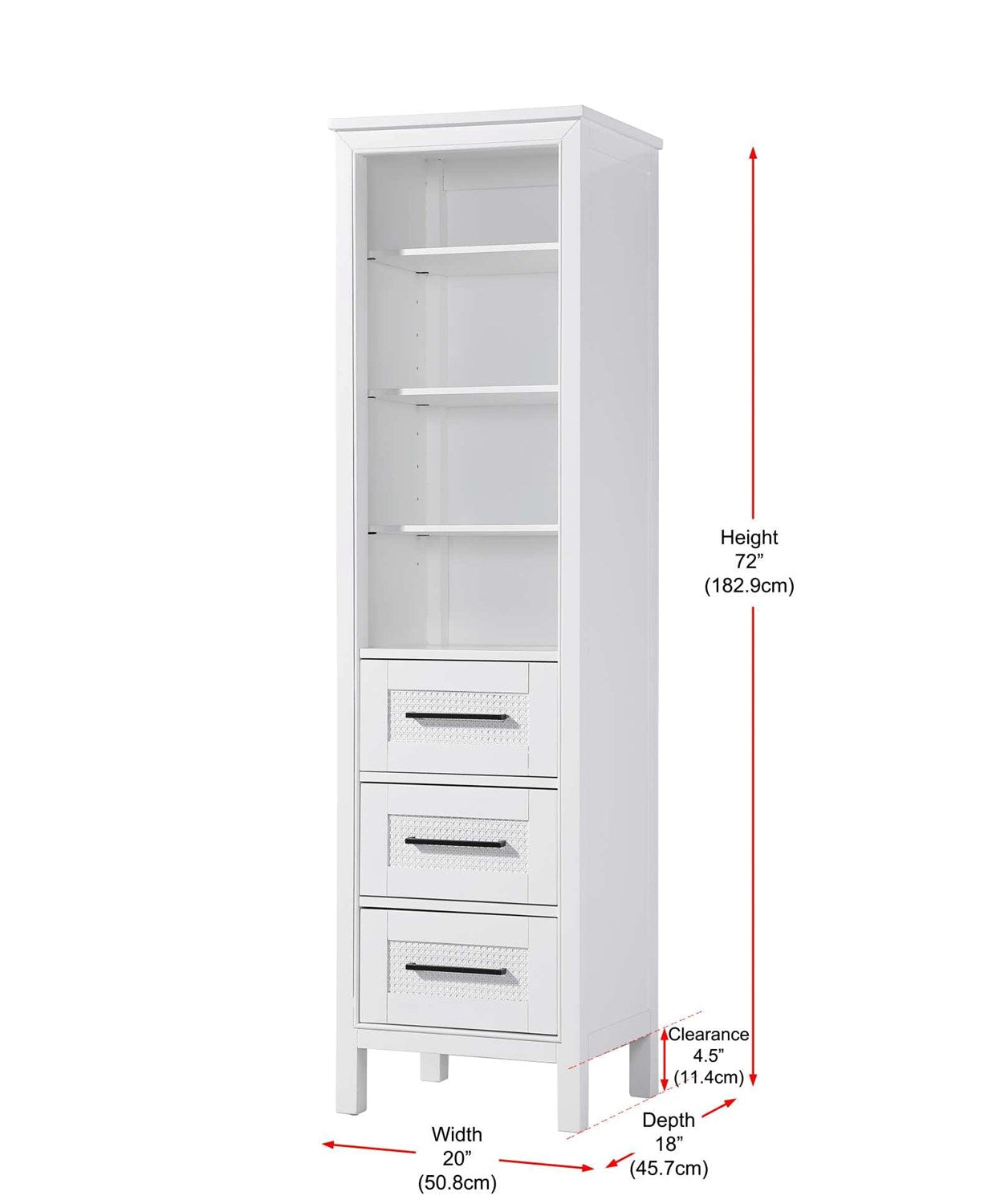 20 Inch Open Shelving Bath Storage Cabinet In White