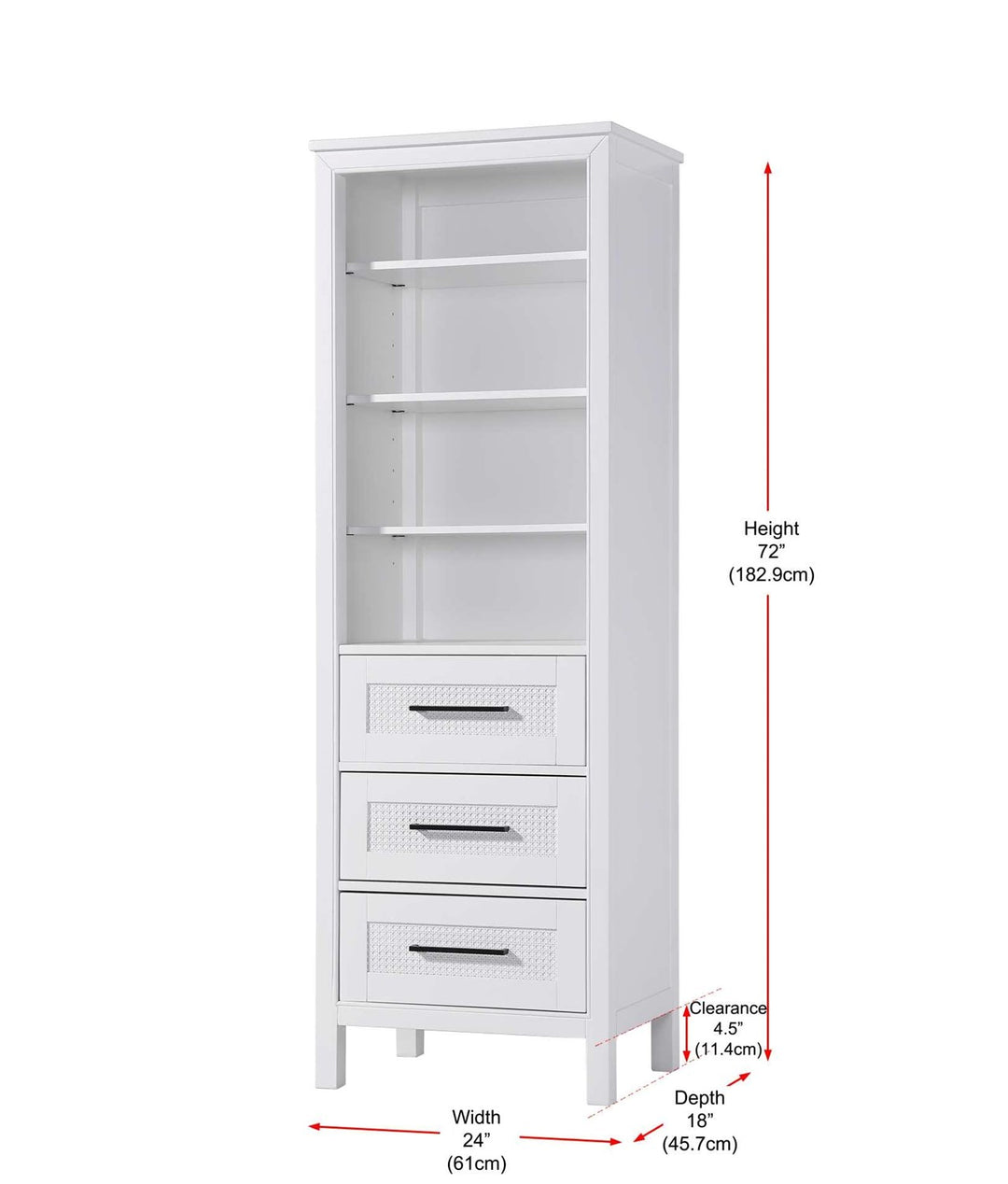 24 Inch Open Shelving Bath Storage Cabinet In White