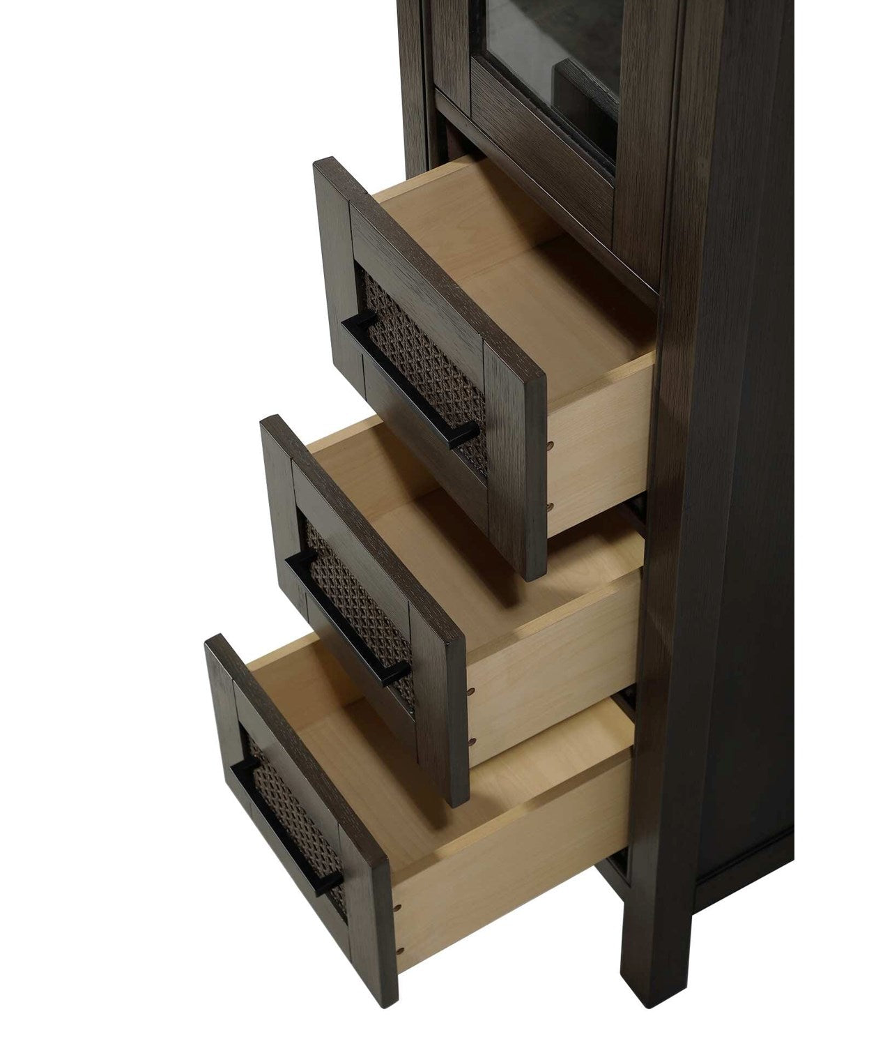 16 Inch Bath Storage Glass Cabinet In Chocolate Oak