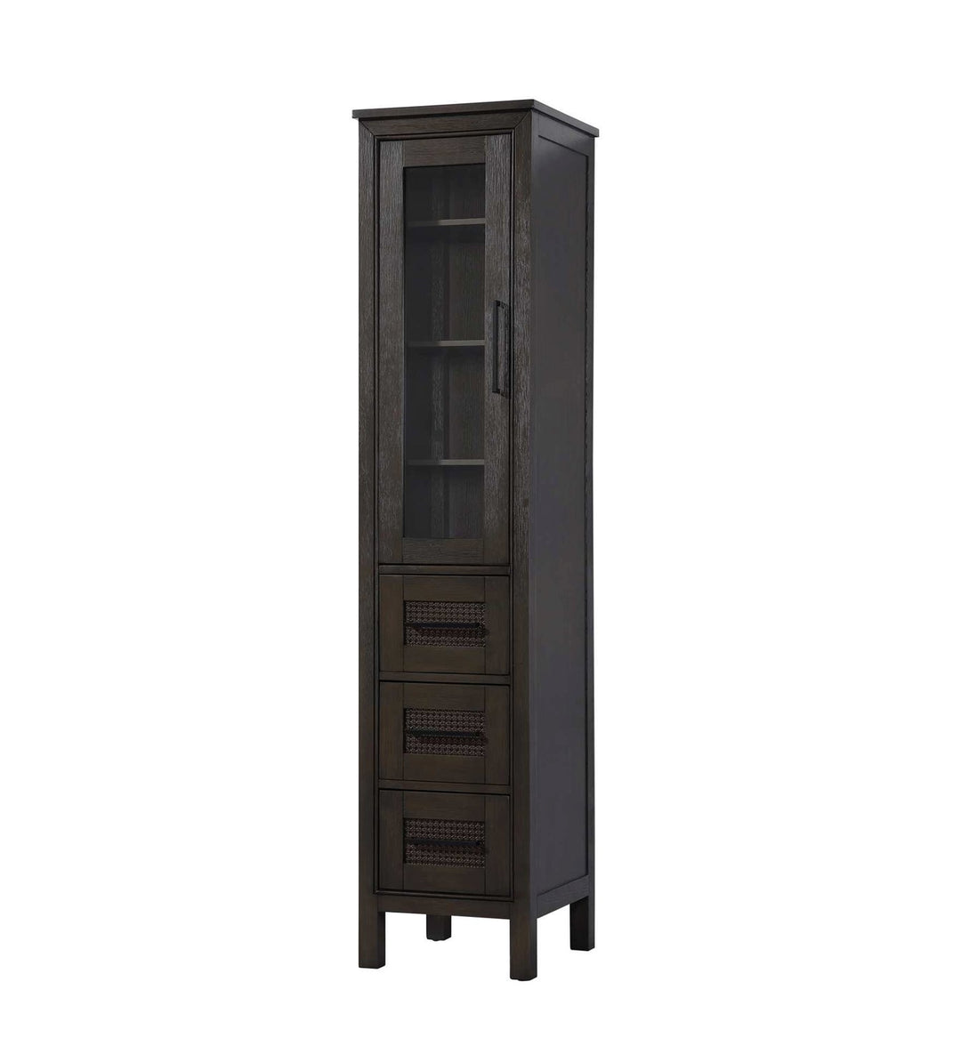 16 Inch Bath Storage Glass Cabinet In Chocolate Oak