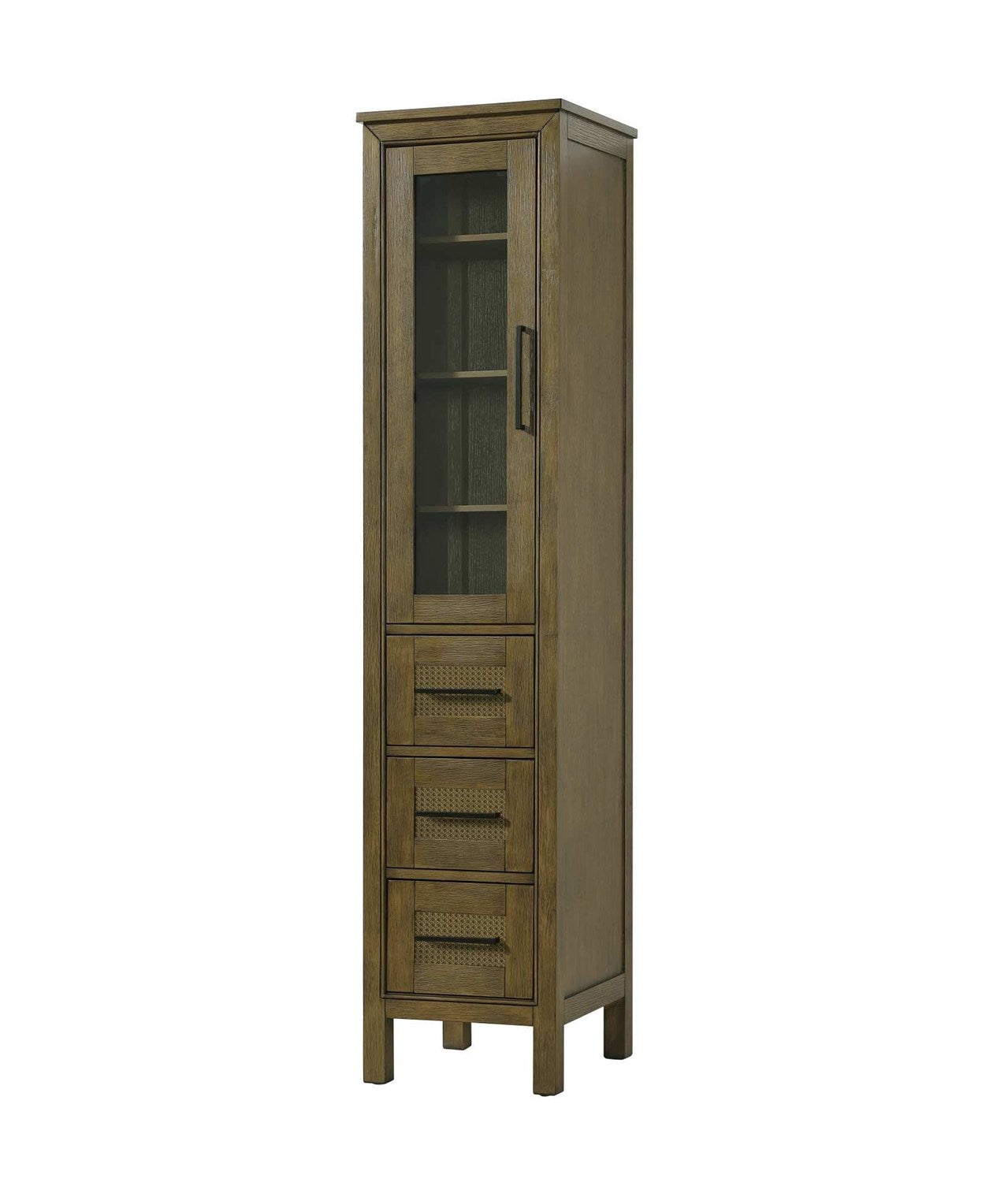 16 Inch Bath Storage Glass Cabinet In Hazel Oak