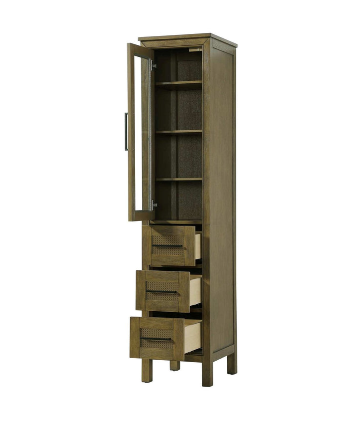 16 Inch Bath Storage Glass Cabinet In Hazel Oak