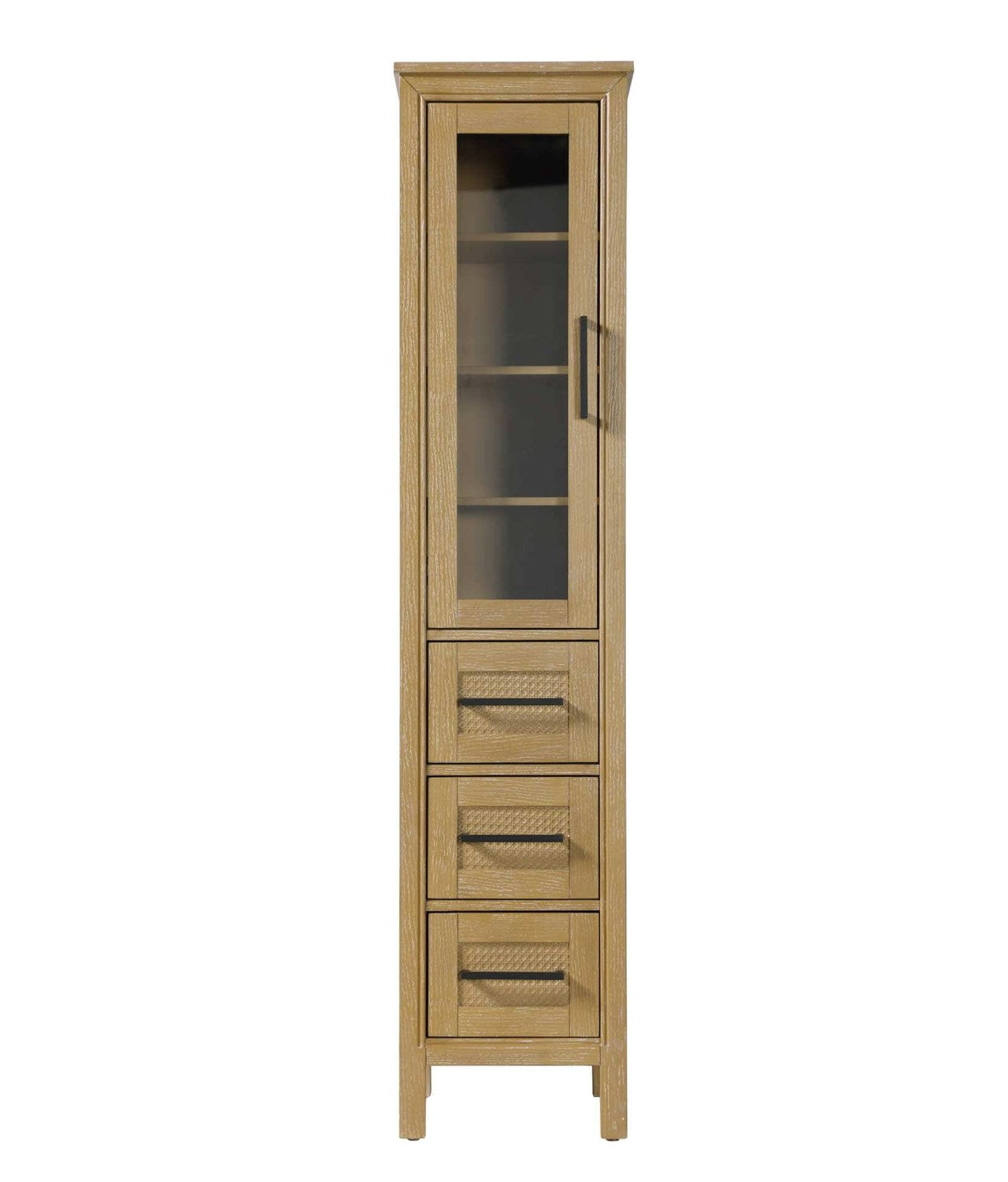 16 Inch Bath Storage Glass Cabinet In Linen Oak by Elegant Kitchen and Bath