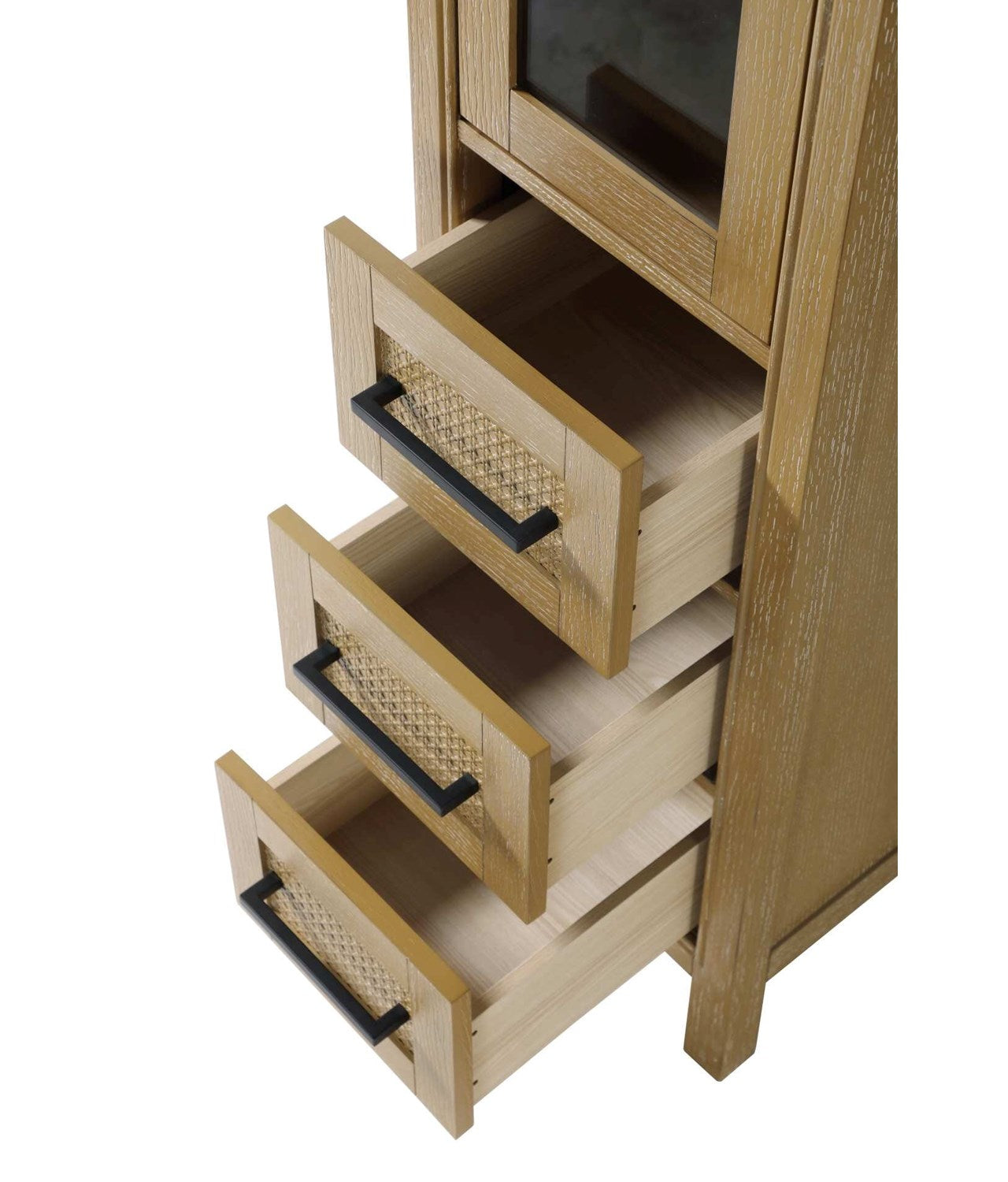 16 Inch Bath Storage Glass Cabinet In Linen Oak