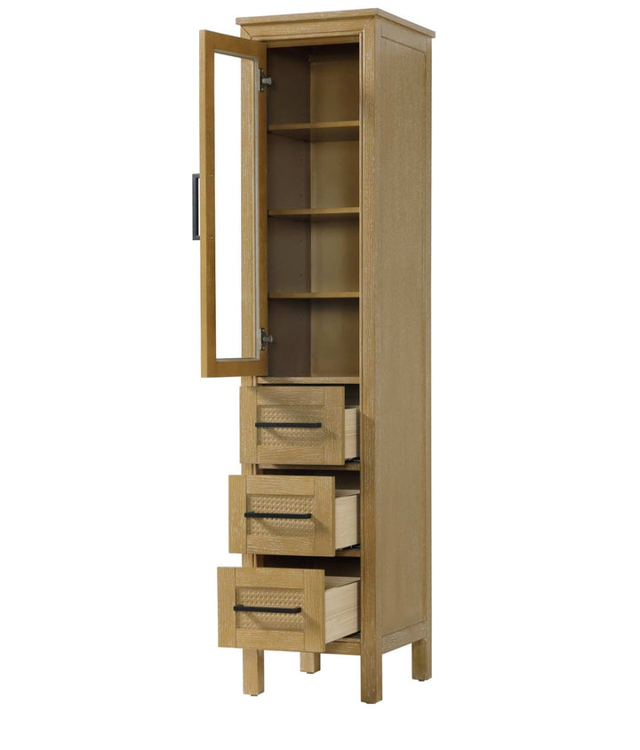 16 Inch Bath Storage Glass Cabinet In Linen Oak