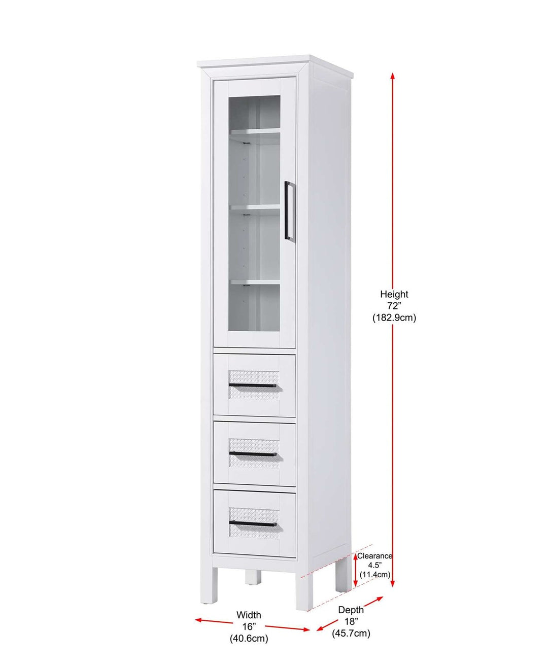 16 Inch Bath Storage Glass Cabinet In White
