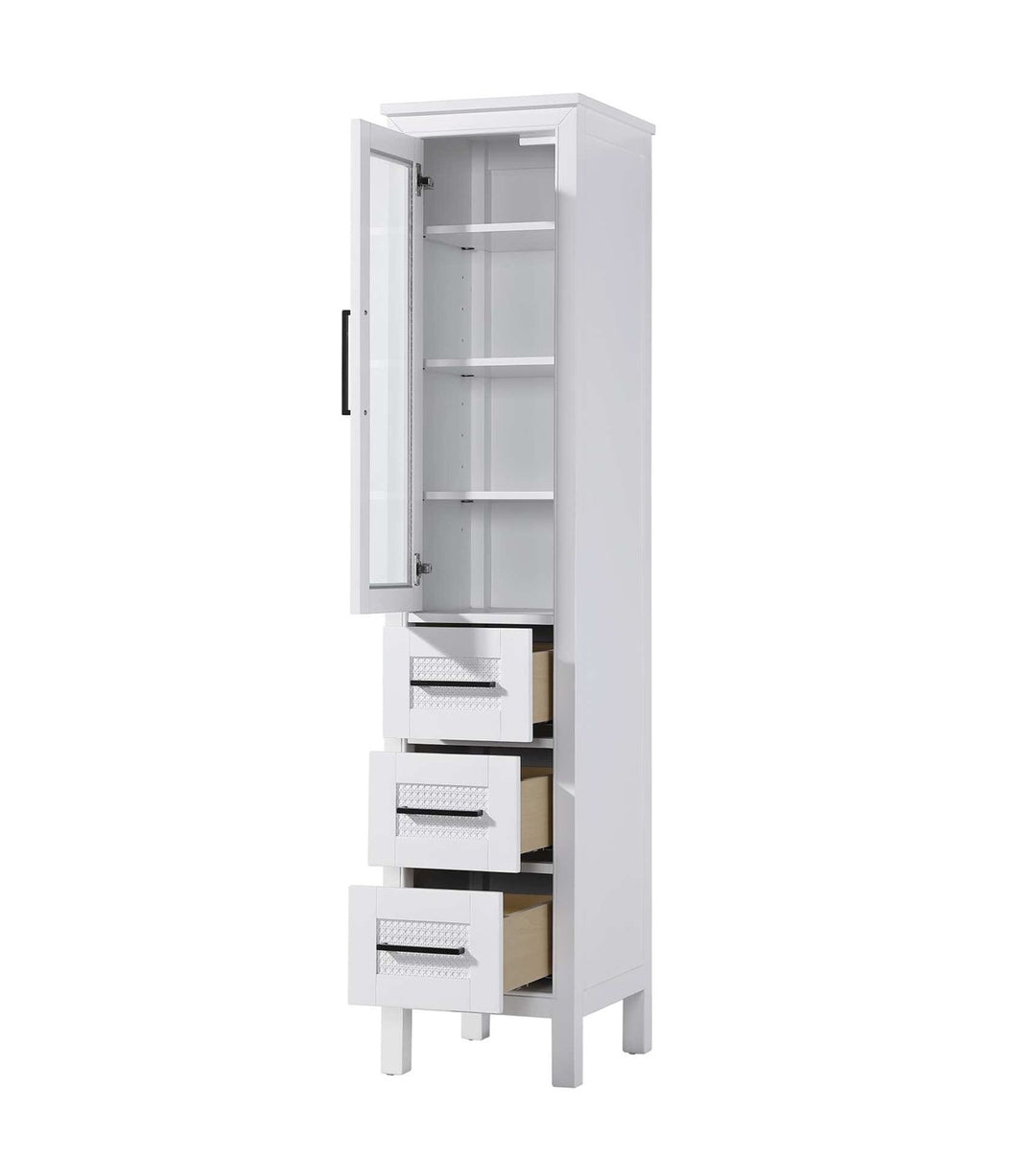 16 Inch Bath Storage Glass Cabinet In White
