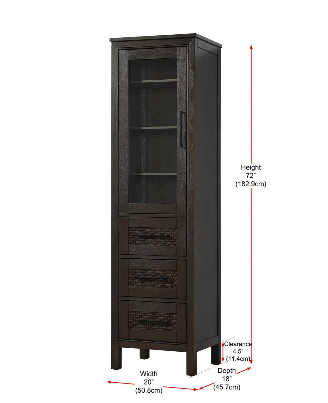 20 Inch Bath Storage Glass Cabinet In Chocolate Oak