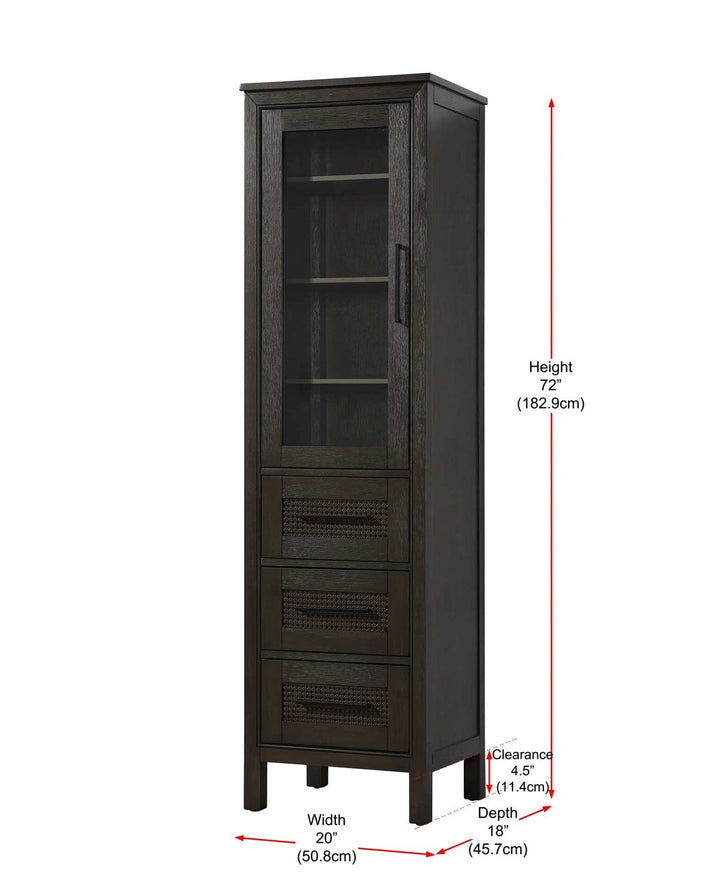20 Inch Bath Storage Glass Cabinet In Chocolate Oak