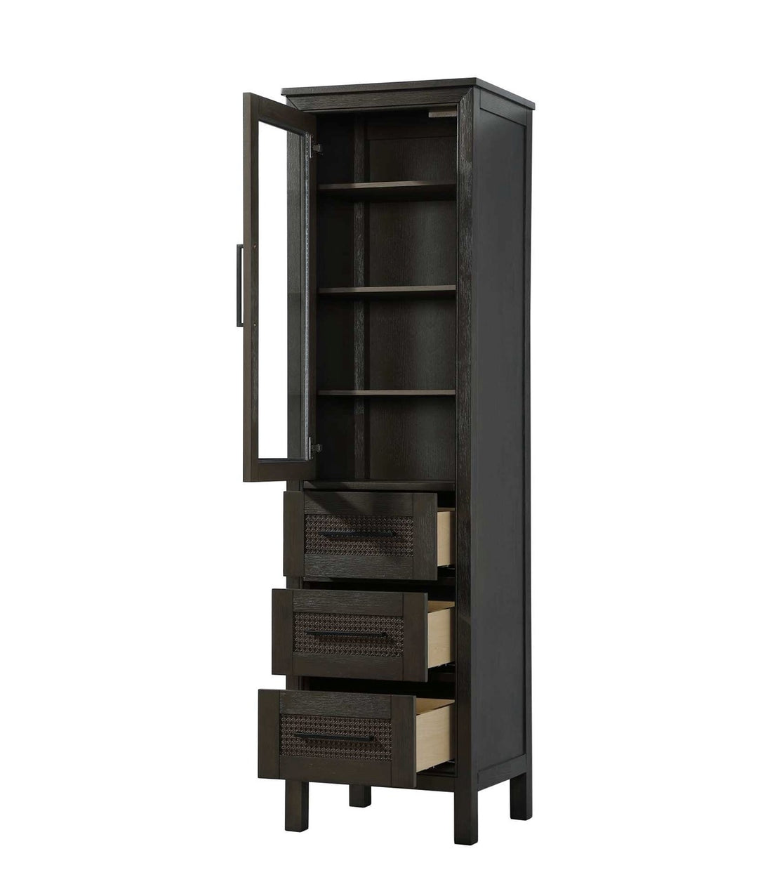 20 Inch Bath Storage Glass Cabinet In Chocolate Oak