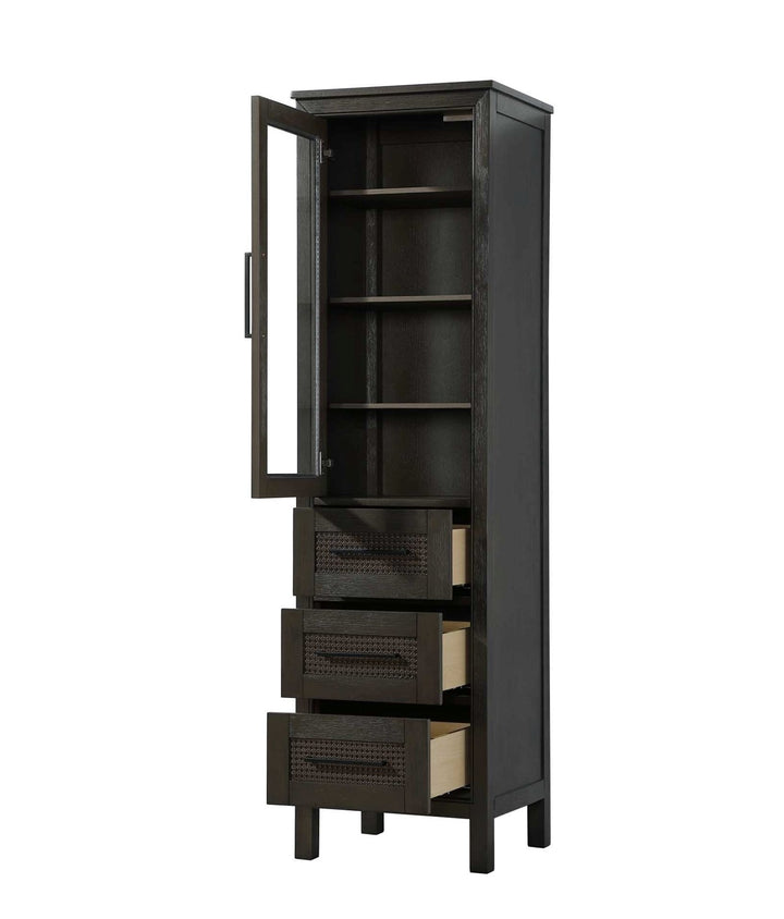 20 Inch Bath Storage Glass Cabinet In Chocolate Oak