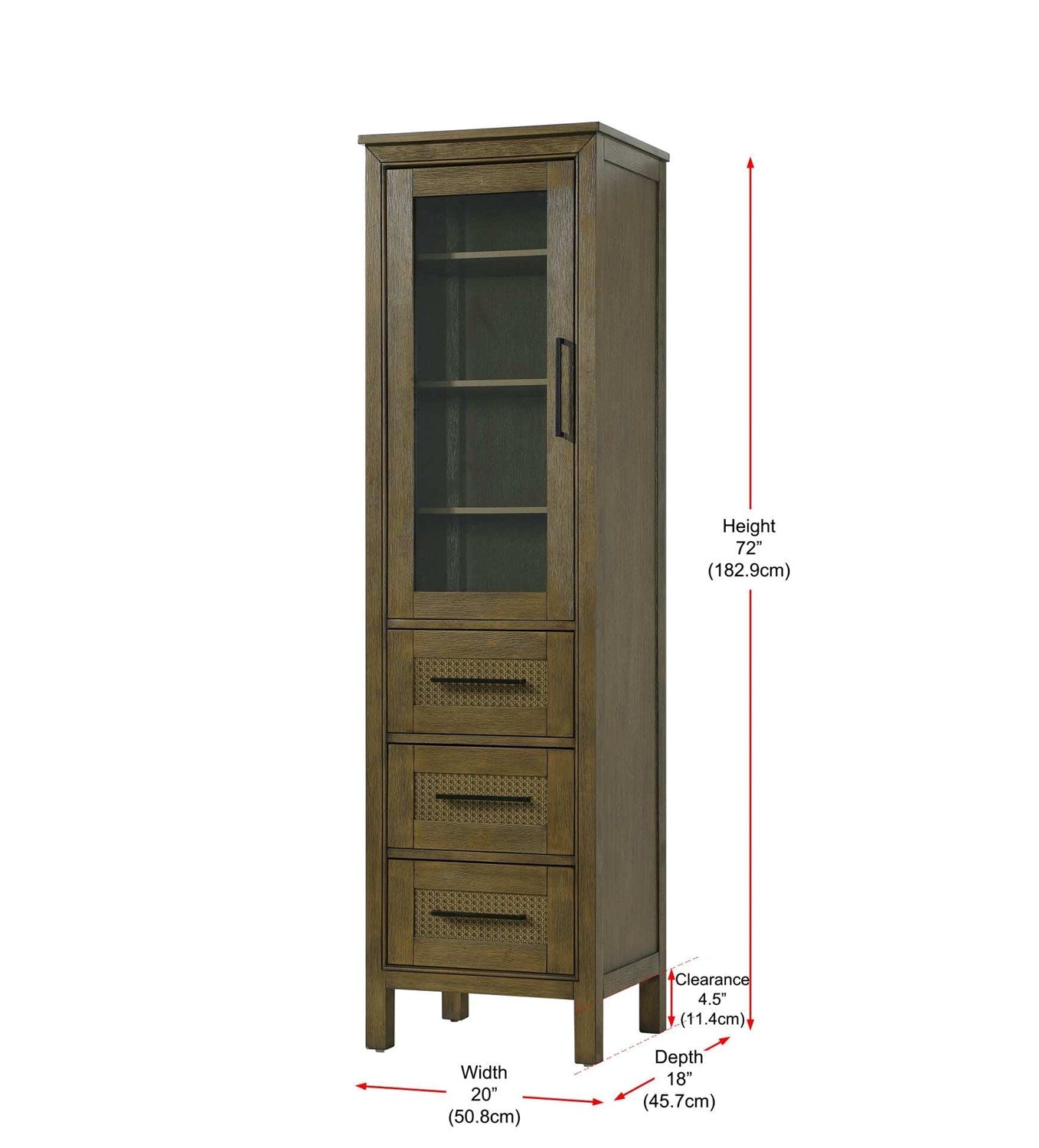 20 Inch Bath Storage Glass Cabinet In Hazel Oak