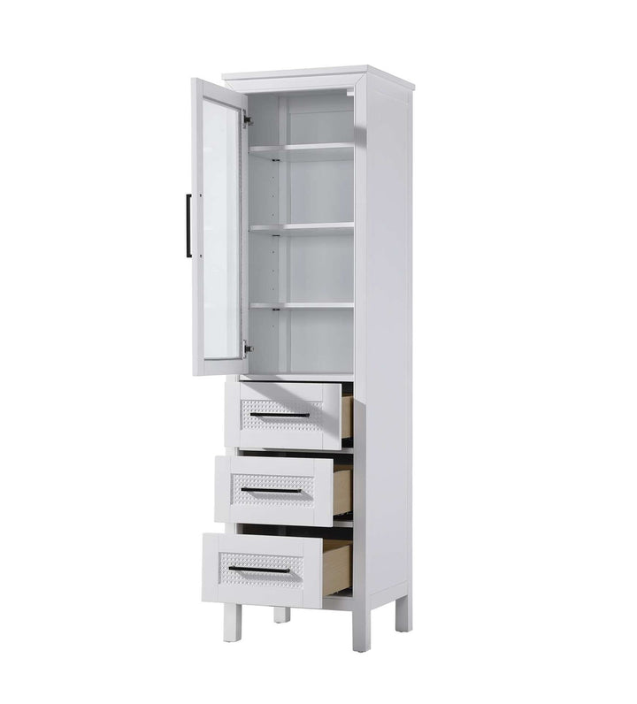 20 Inch Bath Storage Glass Cabinet In White