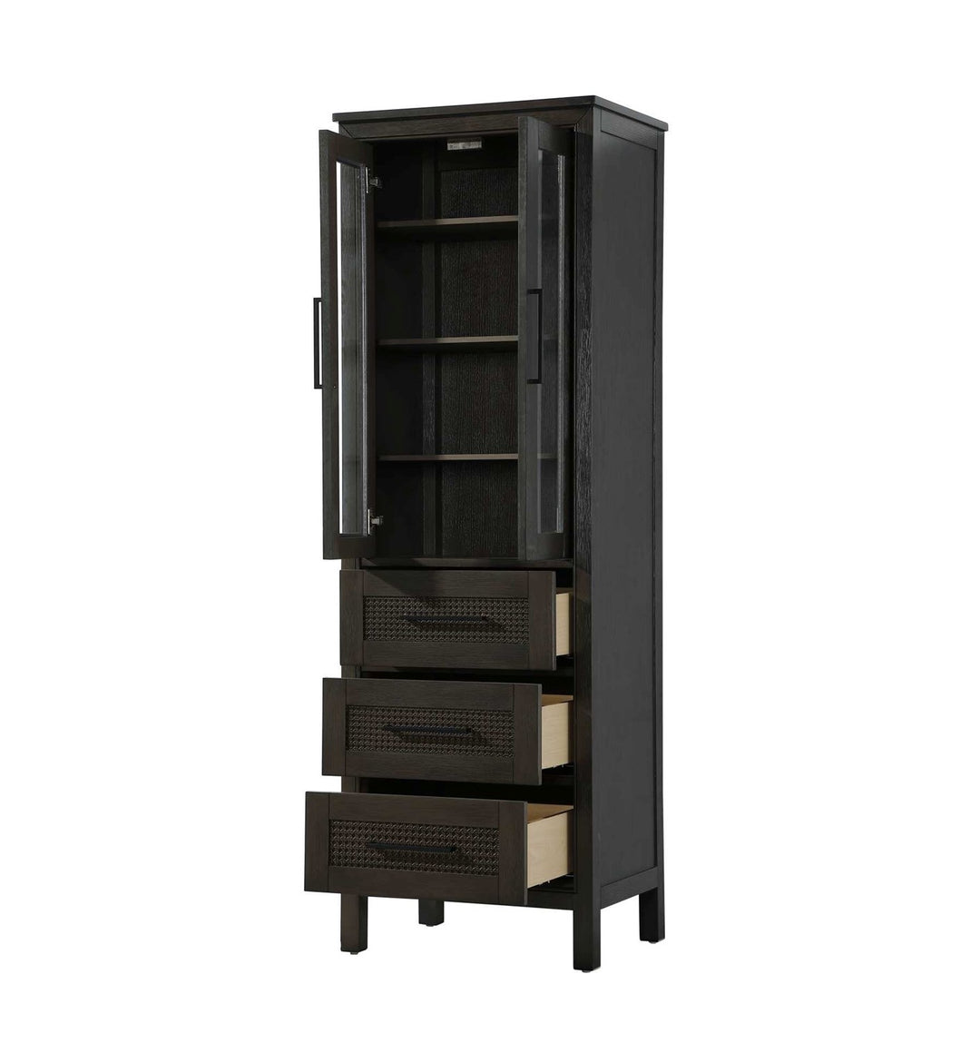 24 Inch Bath Storage Glass Cabinet In Chocolate Oak