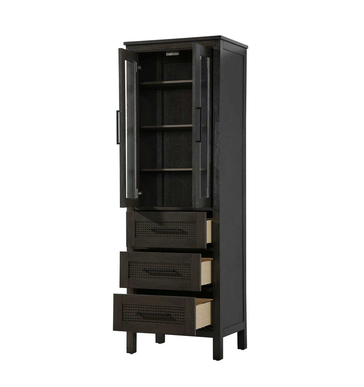24 Inch Bath Storage Glass Cabinet In Chocolate Oak