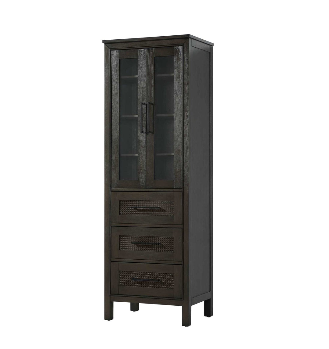 24 Inch Bath Storage Glass Cabinet In Chocolate Oak