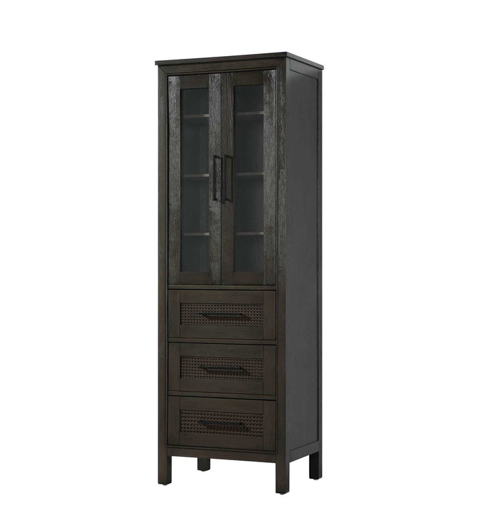 24 Inch Bath Storage Glass Cabinet In Chocolate Oak