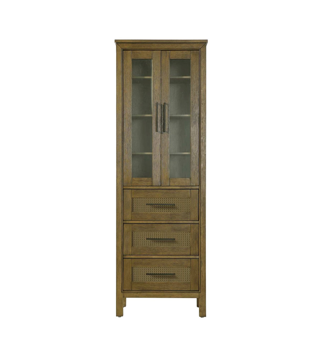 24 Inch Bath Storage Glass Cabinet In Hazel Oak by Elegant Kitchen and Bath