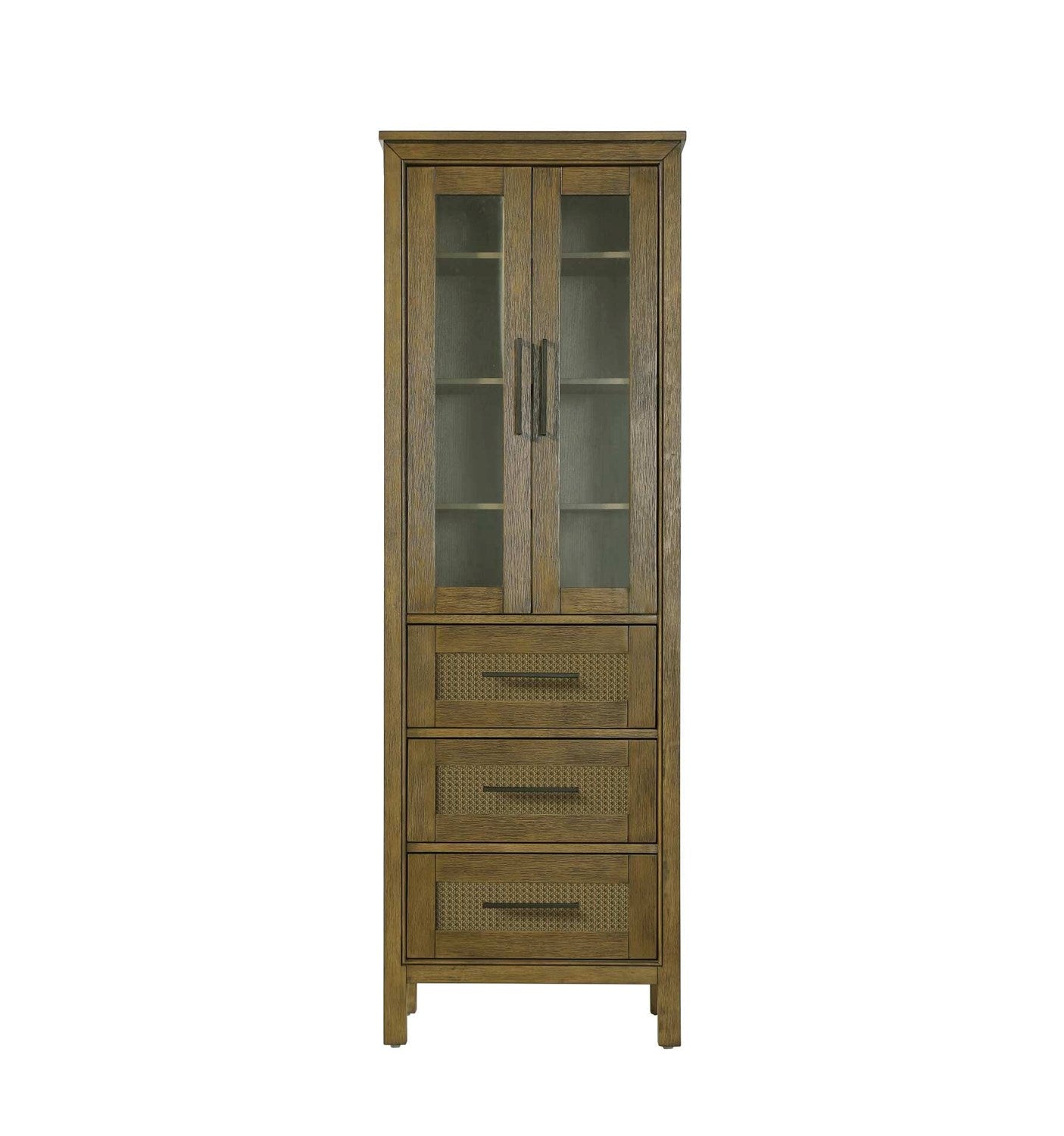 24 Inch Bath Storage Glass Cabinet In Hazel Oak by Elegant Kitchen and Bath