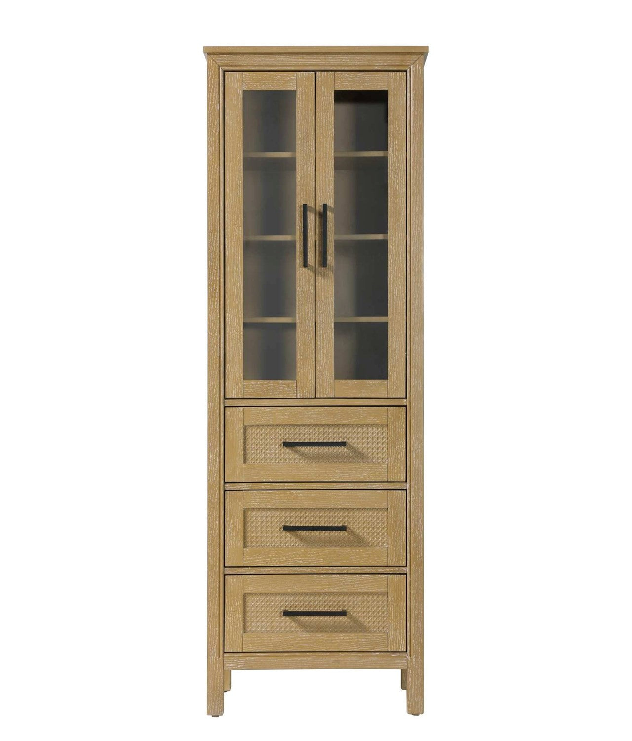 24 Inch Bath Storage Glass Cabinet In Linen Oak by Elegant Kitchen and Bath