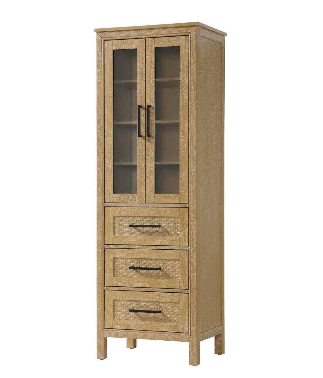 24 Inch Bath Storage Glass Cabinet In Linen Oak