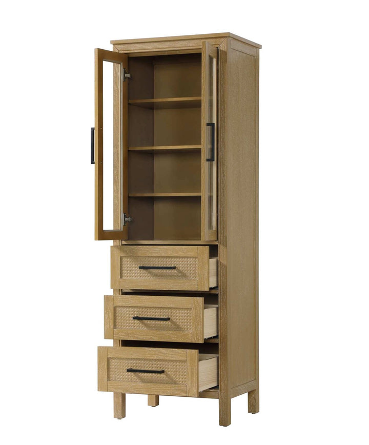 24 Inch Bath Storage Glass Cabinet In Linen Oak
