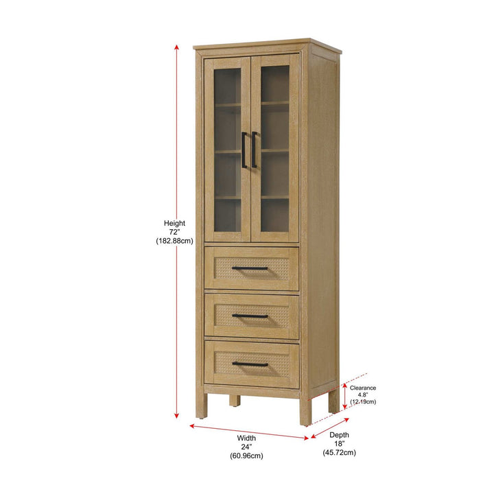 24 Inch Bath Storage Glass Cabinet In Linen Oak