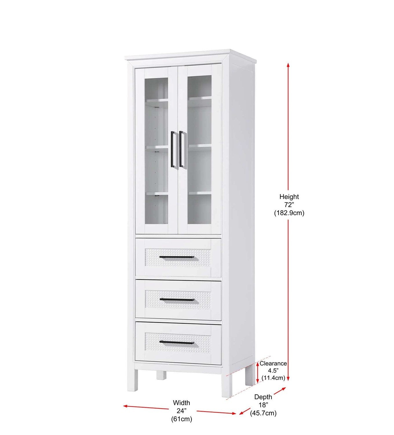 24 Inch Bath Storage Glass Cabinet In White