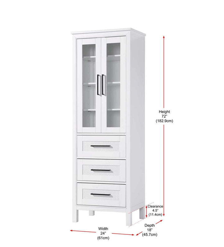 24 Inch Bath Storage Glass Cabinet In White