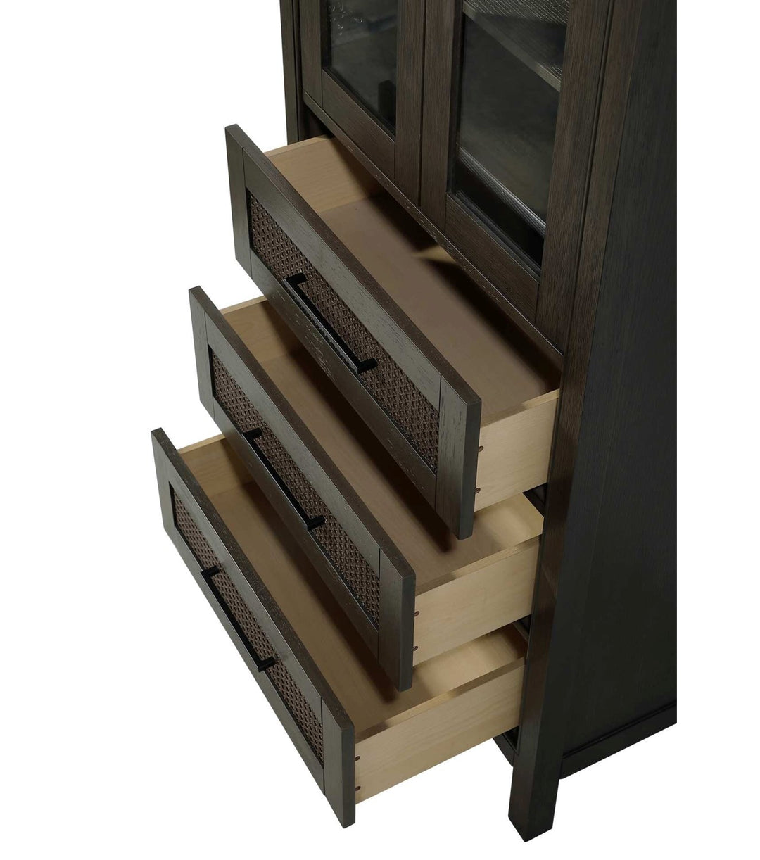 28 Inch Bath Storage Glass Cabinet In Chocolate Oak