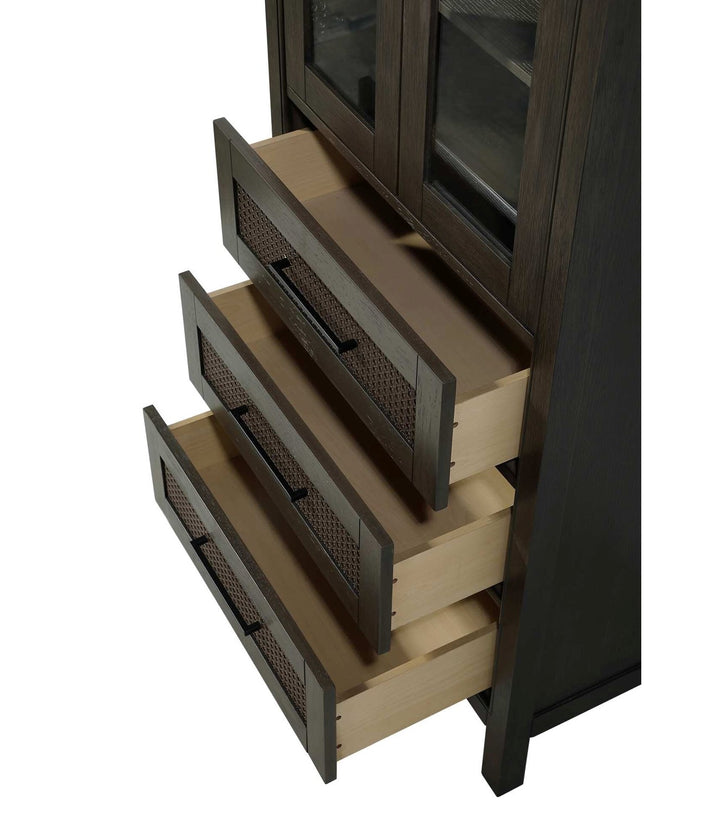 28 Inch Bath Storage Glass Cabinet In Chocolate Oak