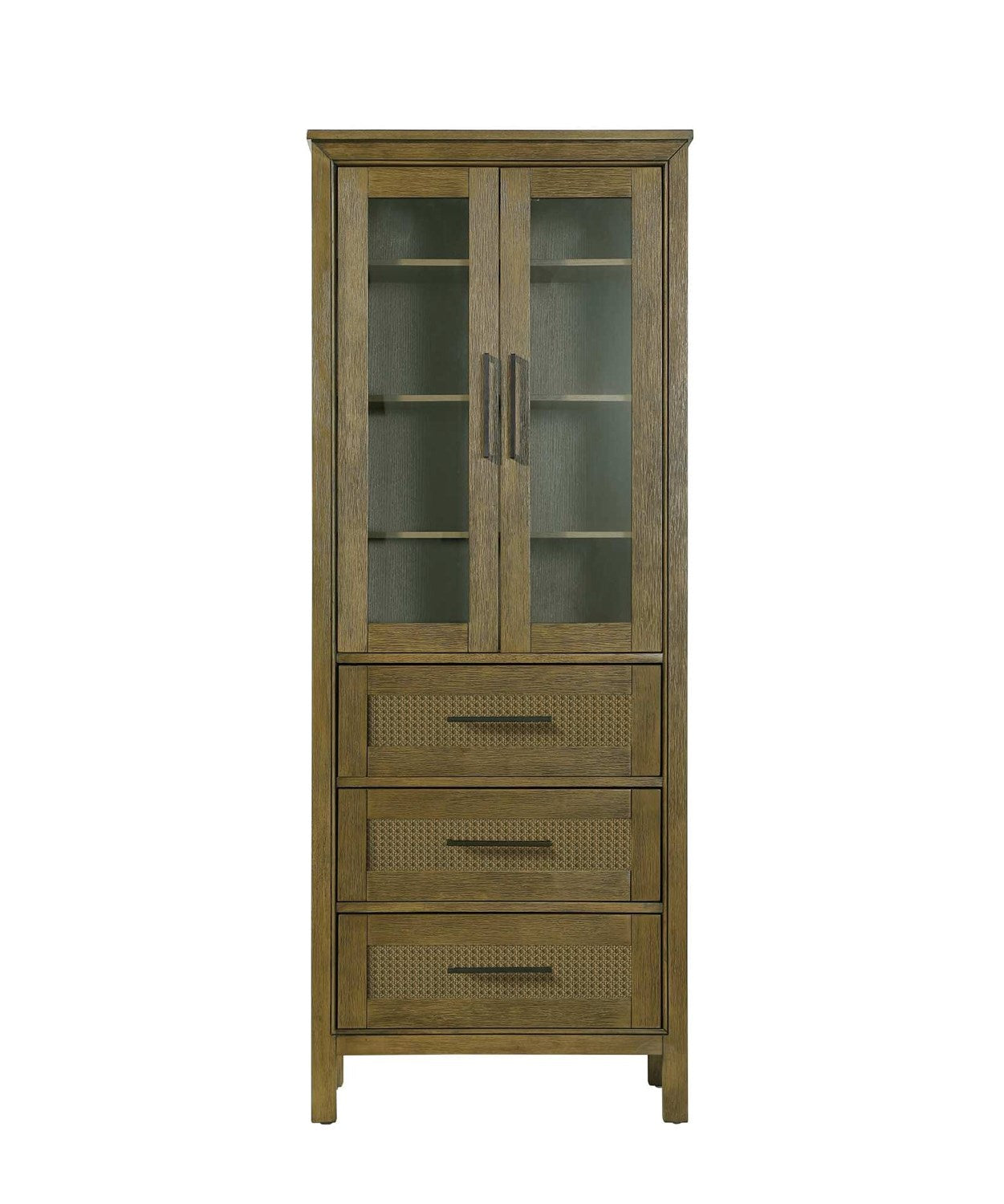 28 Inch Bath Storage Glass Cabinet In Hazel Oak by Elegant Kitchen and Bath