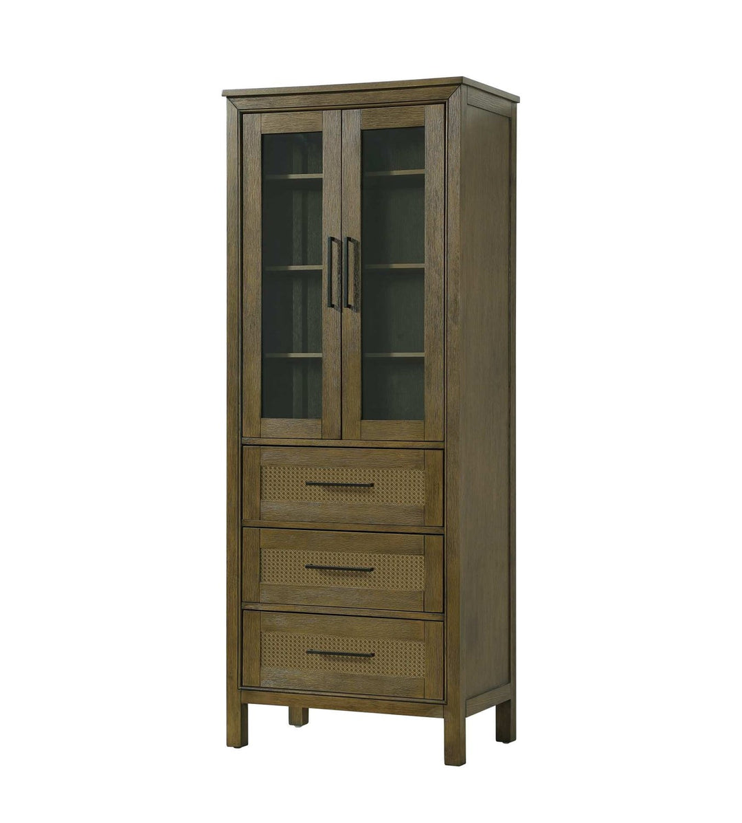 28 Inch Bath Storage Glass Cabinet In Hazel Oak