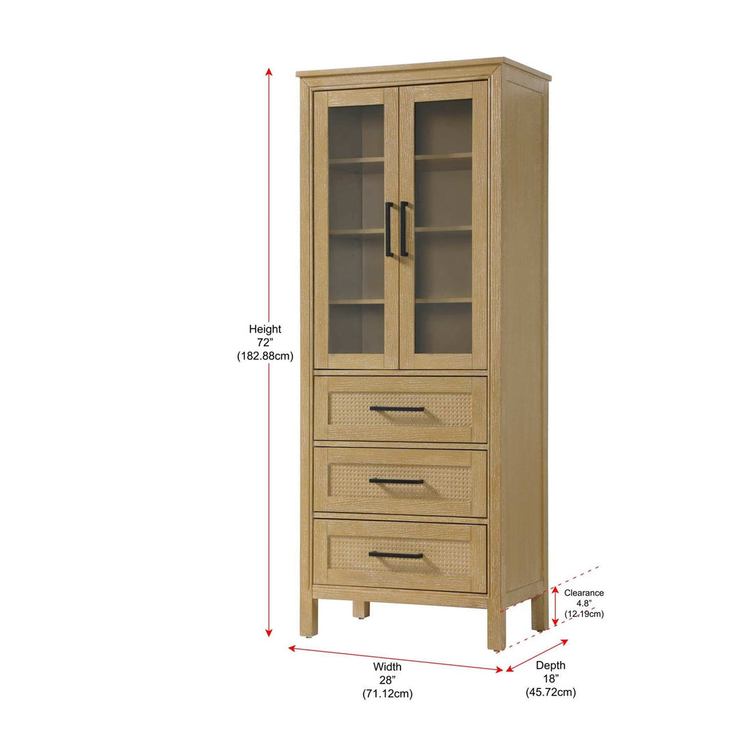 28 Inch Bath Storage Glass Cabinet In Linen Oak