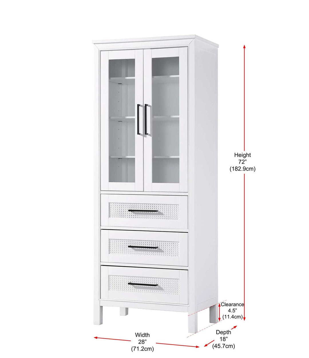 28 Inch Bath Storage Glass Cabinet In White