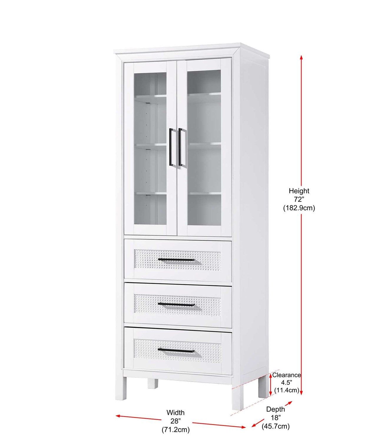 28 Inch Bath Storage Glass Cabinet In White