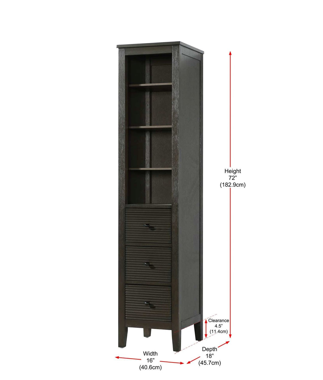 16 Inch Open Shelving Bath Storage Cabinet In Chocolate Oak
