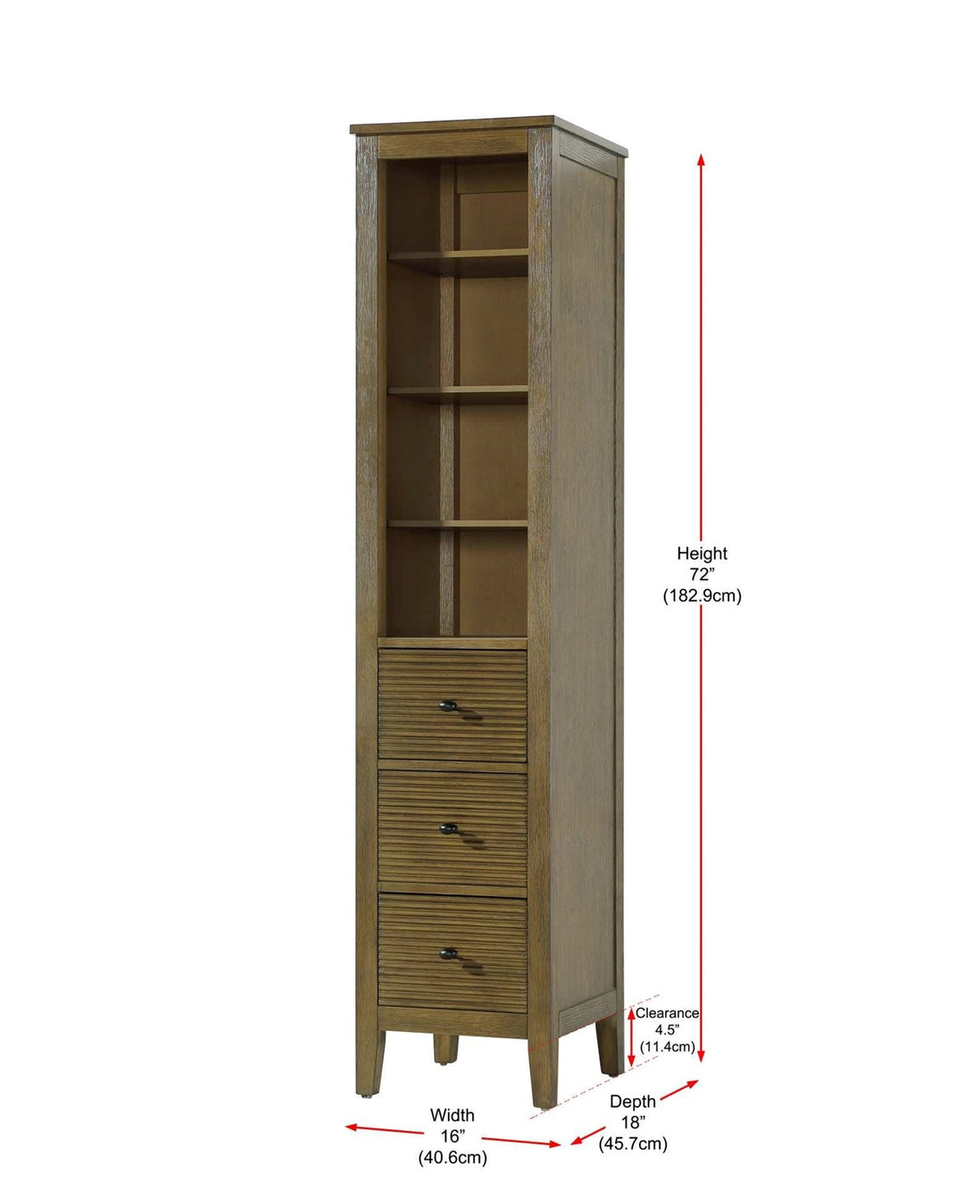 16 Inch Open Shelving Bath Storage Cabinet In Hazel Oak