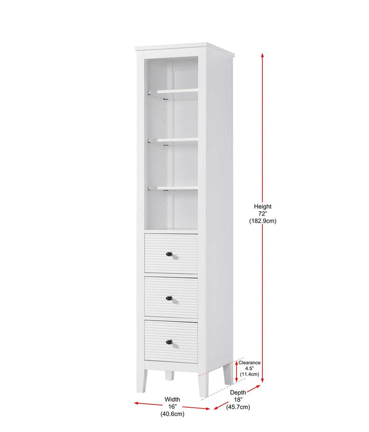 16 Inch Open Shelving Bath Storage Cabinet In White