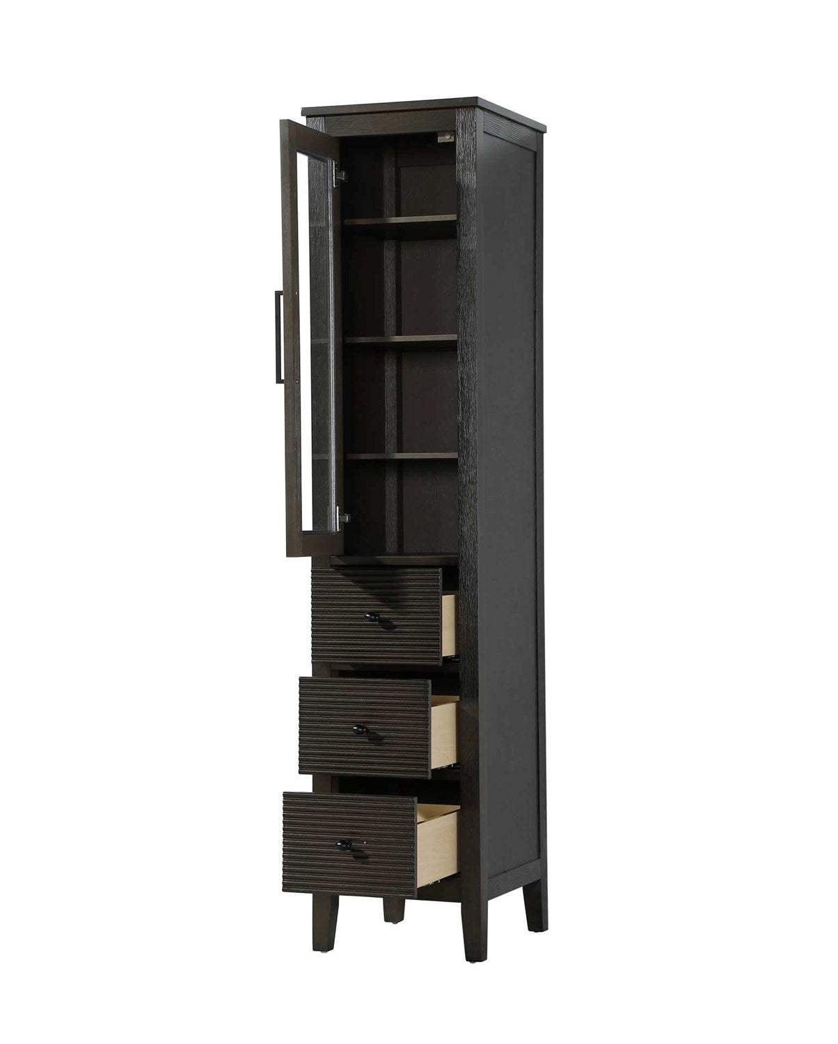 16 Inch Bath Storage Glass Cabinet In Chocolate Oak