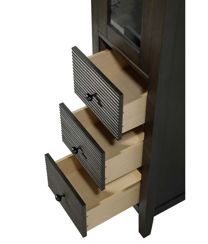 16 Inch Bath Storage Glass Cabinet In Chocolate Oak