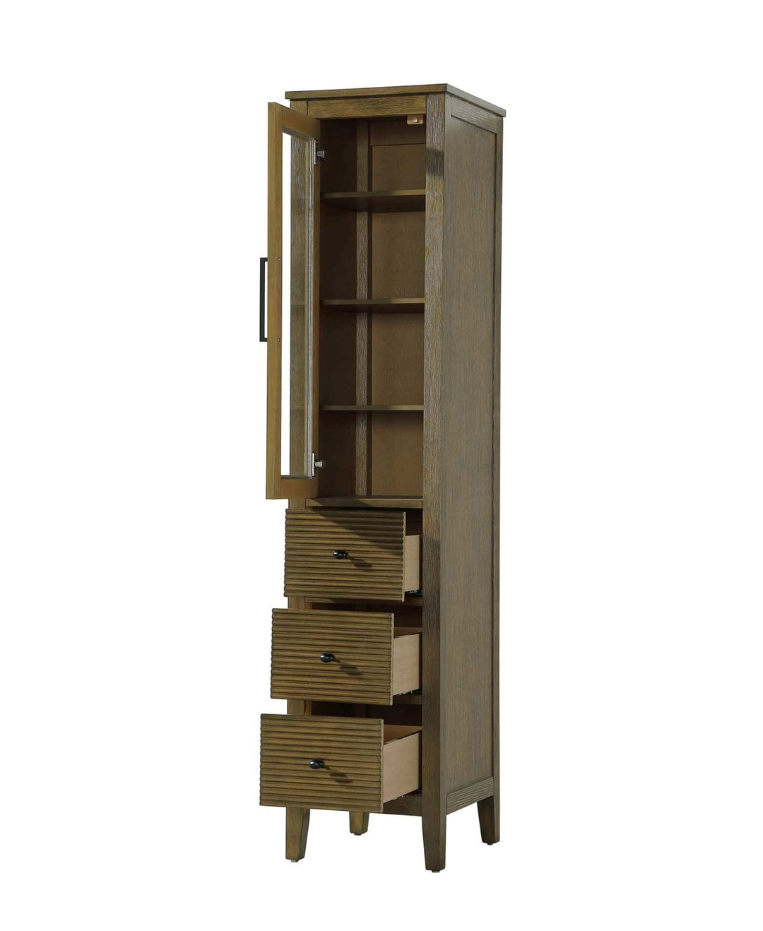 16 Inch Bath Storage Glass Cabinet In Hazel Oak