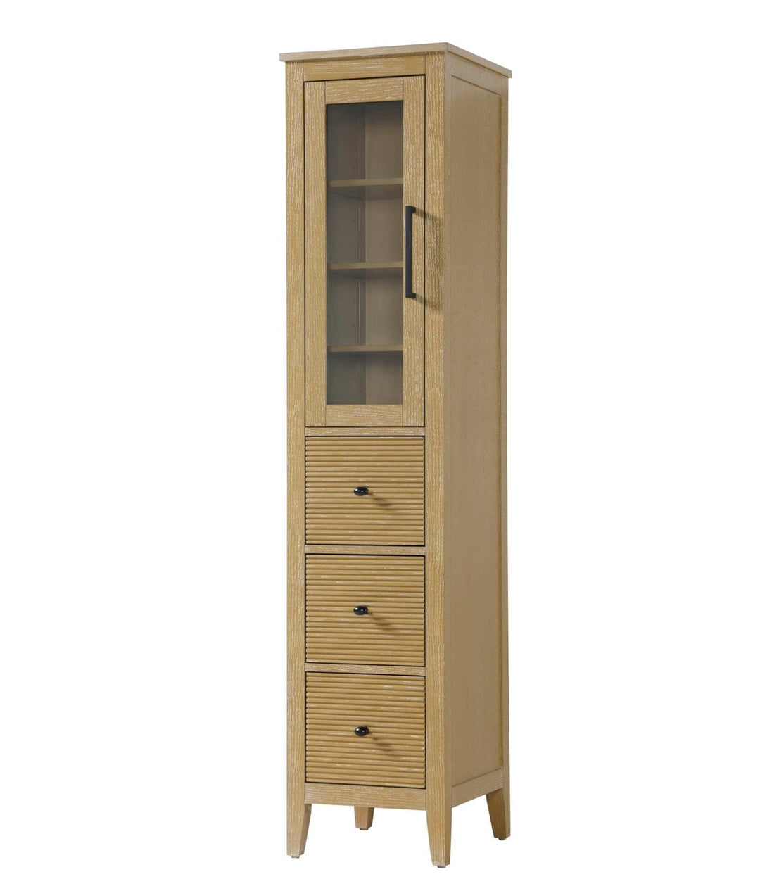 16 Inch Bath Storage Glass Cabinet In Linen Oak