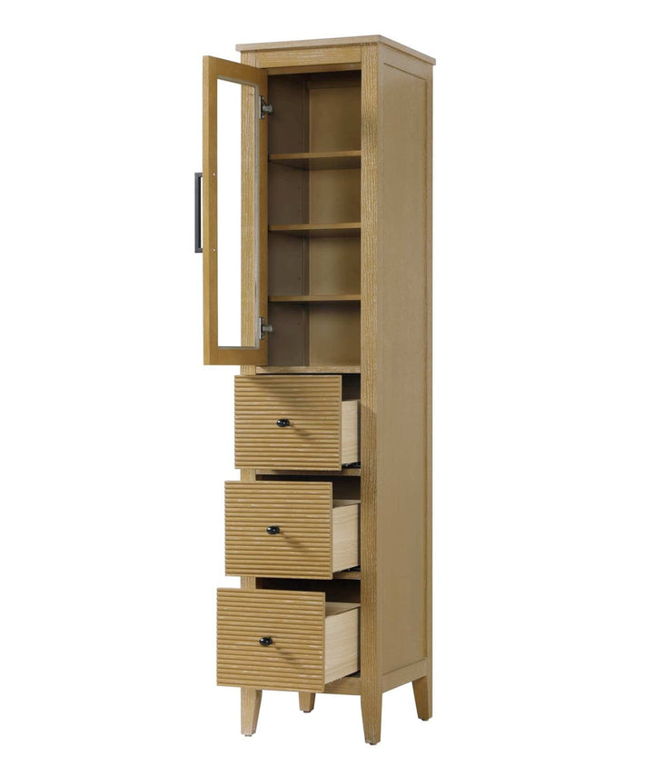 16 Inch Bath Storage Glass Cabinet In Linen Oak