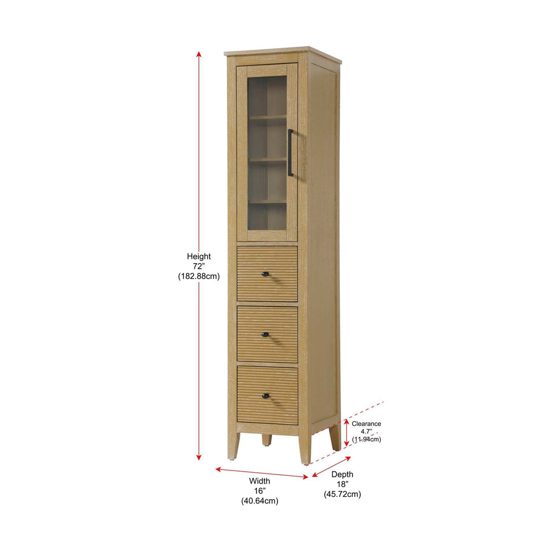 16 Inch Bath Storage Glass Cabinet In Linen Oak